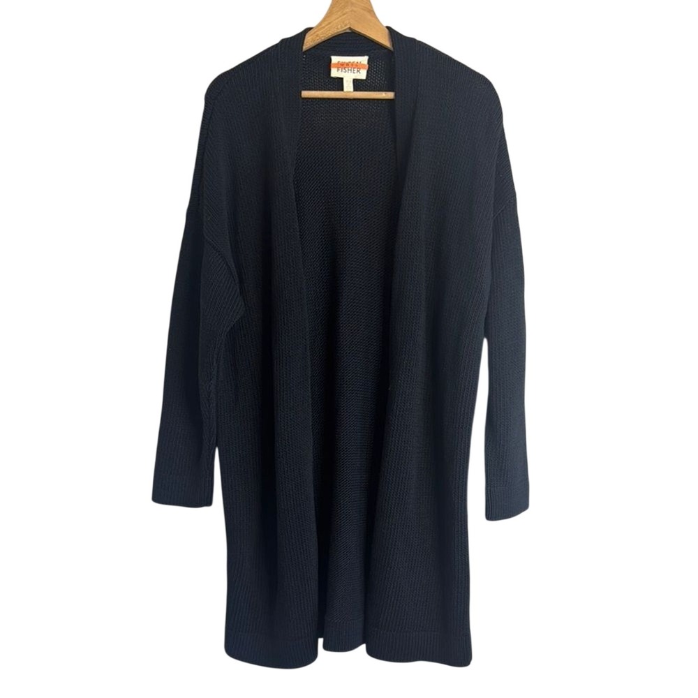 Eileen Fisher Women's Black Open Front Knit Sweater Cardigan Medium